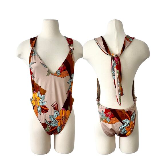 Free People Fp Beach Sharon Printed One-Piece Swimsuit in Botanical Motif L NWT - Picture 1 of 12